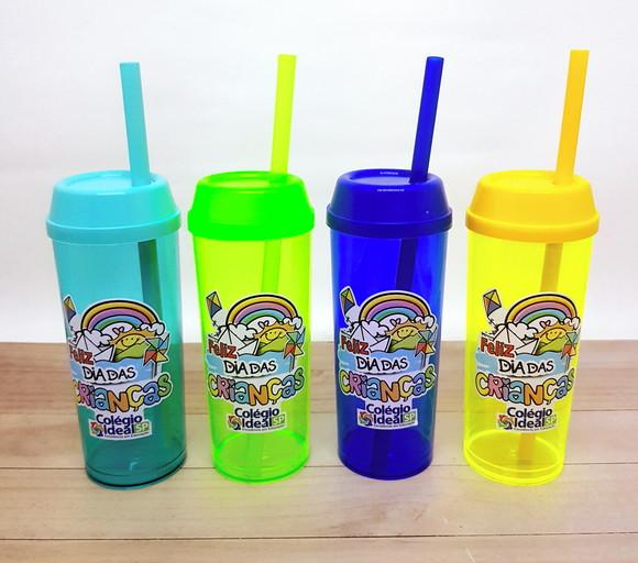 Copo Long Drink com Tampa e Canudo Dia das Crianças 350ml
