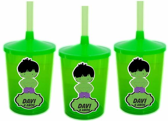 Copo Shake com Canudo Hulk
