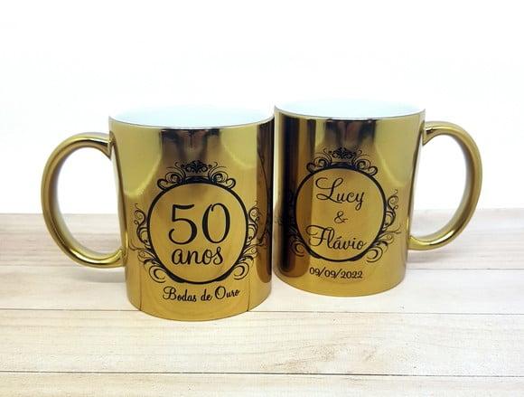 Dupla De Canecas Cromadas Douradas Bodas De Ouro