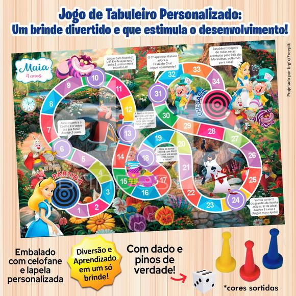 Jogo de Tabuleiro Personalizado Alice com Dado e Pinos