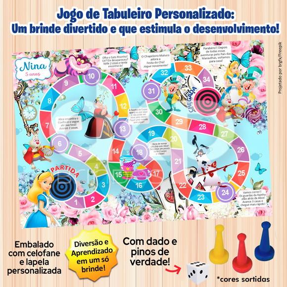 Jogo de Tabuleiro Personalizado Alice com Dado e Pinos