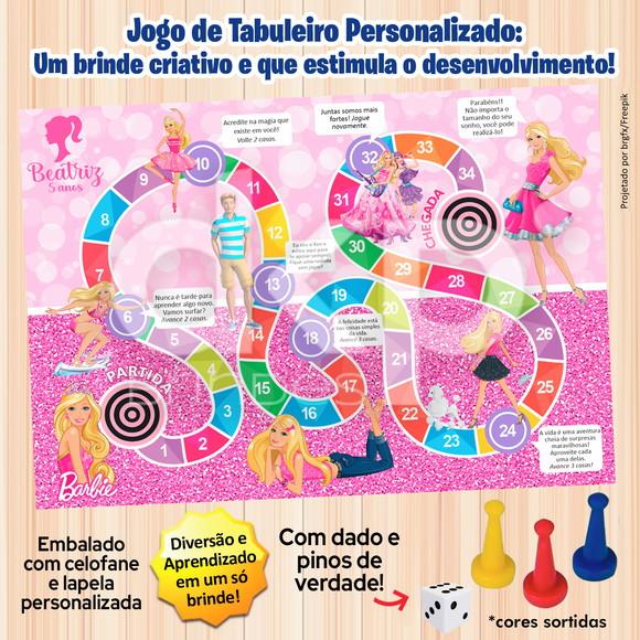 Jogo de Tabuleiro Personalizado Barbie com Dado e Pinos