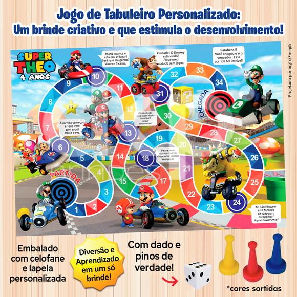 Jogo de Tabuleiro Personalizado Mario Kart com Dado e Pinos
