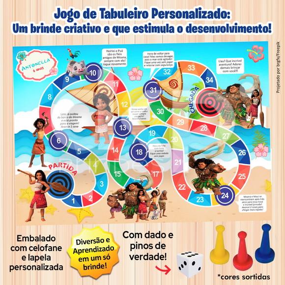 Jogo de Tabuleiro Personalizado Moana 2 com Dado e Pinos
