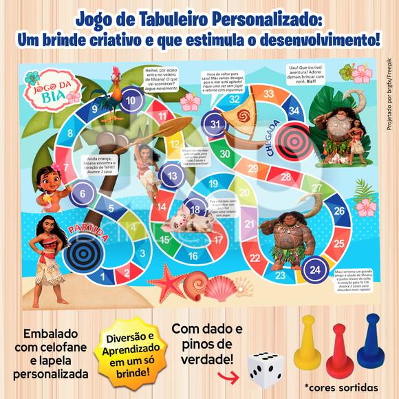 Jogo de Tabuleiro Personalizado Moana com Dado e Pinos
