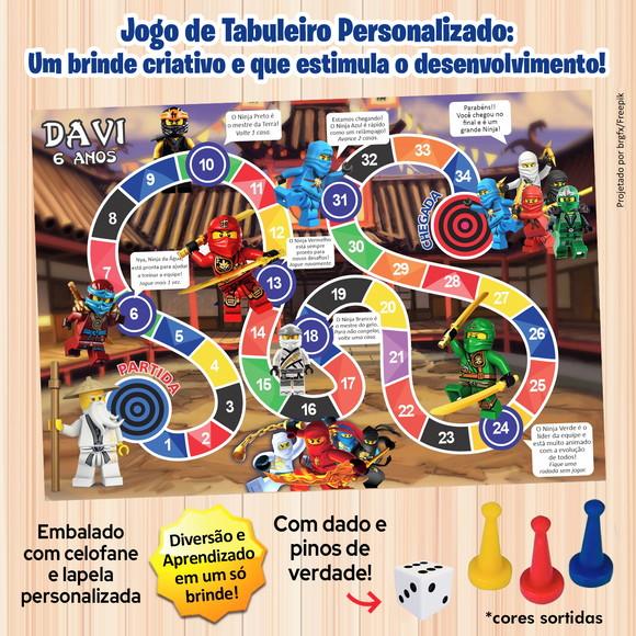 Jogo de Tabuleiro Personalizado Ninjago com Dado e Pinos