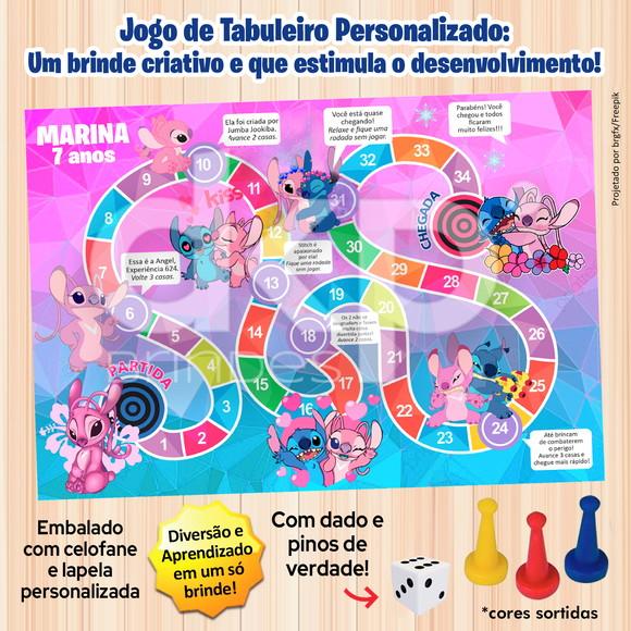 Jogo de Tabuleiro Personalizado Stitch Rosa com Dado e Pinos