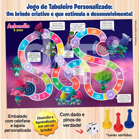 Jogo de Tabuleiro Personalizado Trolls 3 com Dado e Pinos
