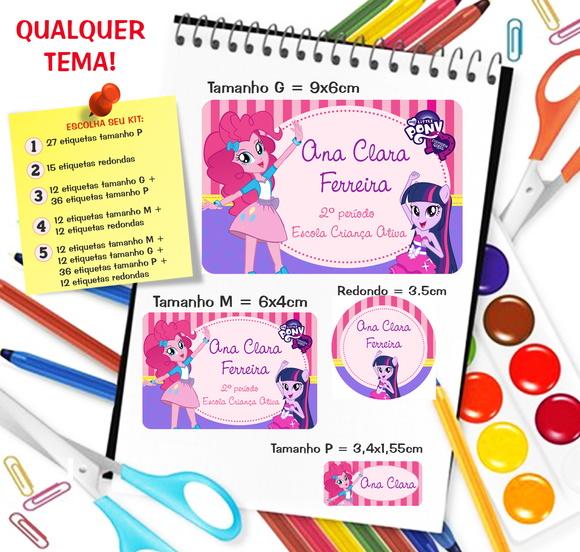 Kit com 79 Etiquetas Escolares Equestria Girls