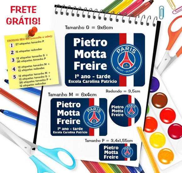 Kit com 79 Etiquetas Escolares Personali Paris Saint Germain