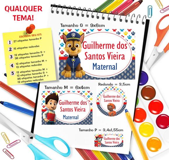 Kit com 79 Etiquetas Escolares Personalizada Patrulha Canina