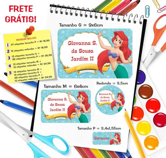 Kit com 79 Etiquetas Escolares Personalizadas Ariel