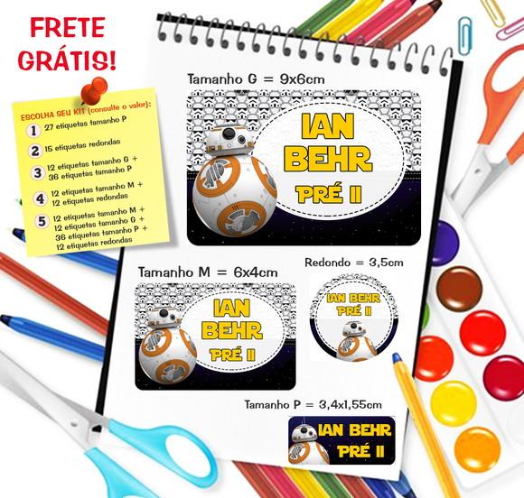 Kit com 79 Etiquetas Escolares Personalizadas Bb-8 Star Wars