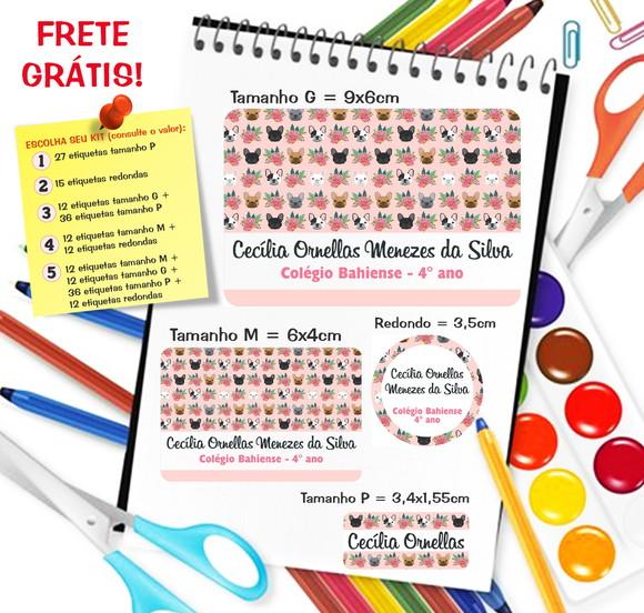 Kit com 79 Etiquetas Escolares Personalizadas Buldog Francês