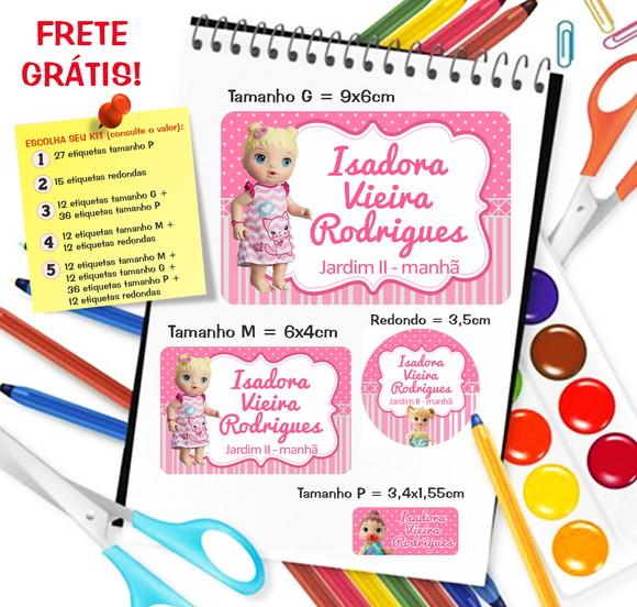 Kit com 79 Etiquetas Escolares Personalizadas Baby Alive