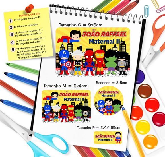 Kit com 79 Etiquetas Escolares Personalizadas Heróis