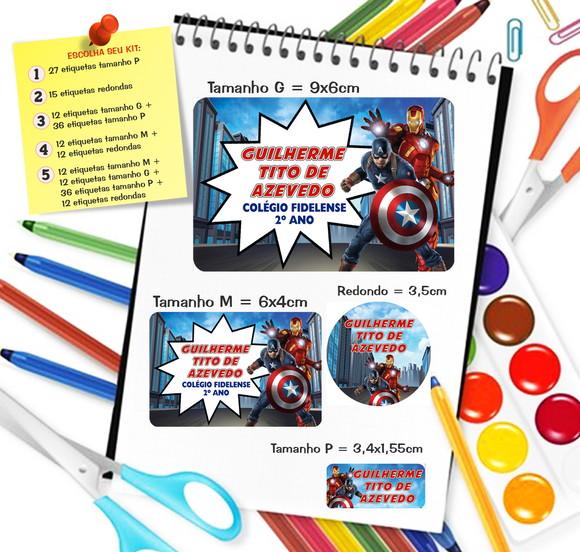Kit com 79 Etiquetas Escolares Personalizadas Heróis