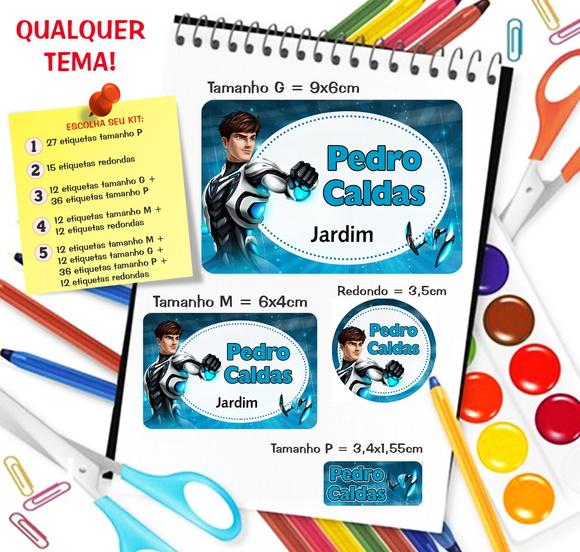 Kit com 79 Etiquetas Escolares Personalizadas Max Steel