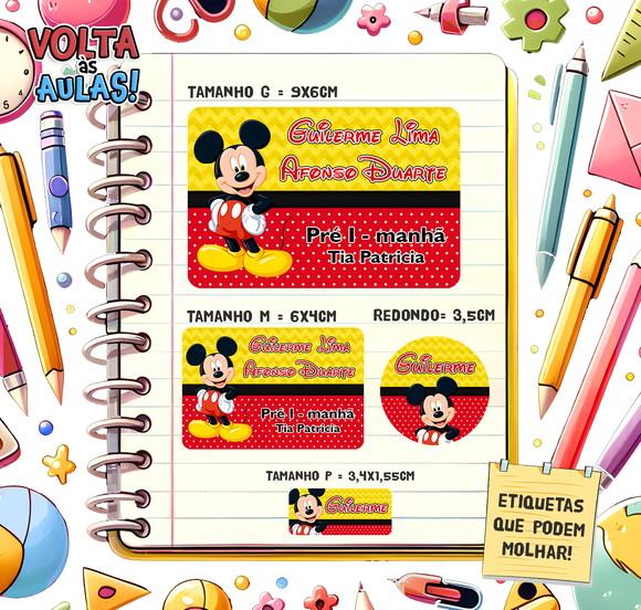 Kit com 79 Etiquetas Escolares Personalizadas Mickey