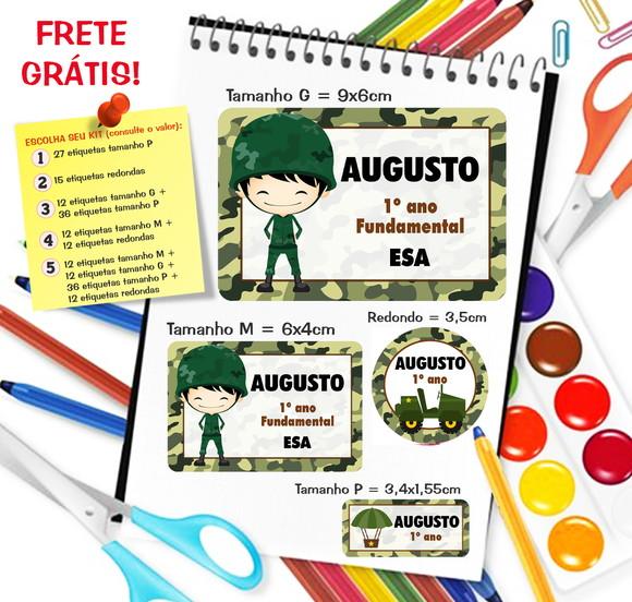Kit com 79 Etiquetas Escolares Personalizadas Militar