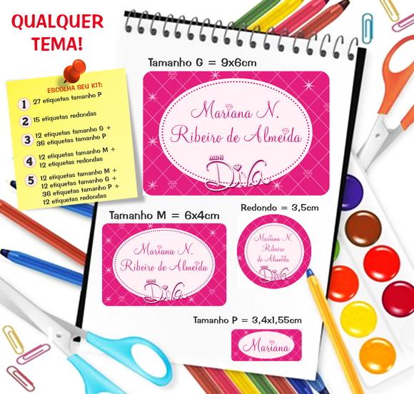 Kit com 79 Etiquetas Escolares Personalizadas Mini Diva