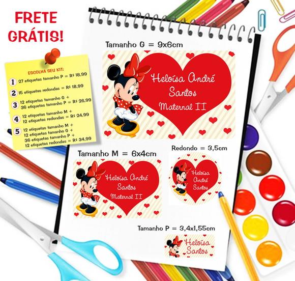 Kit com 79 Etiquetas Escolares Personalizadas Minnie