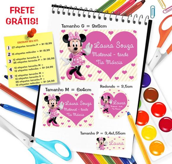 Kit com 79 Etiquetas Escolares Personalizadas Minnie