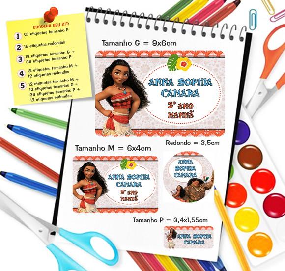 Kit com 79 Etiquetas Escolares Personalizadas Moana