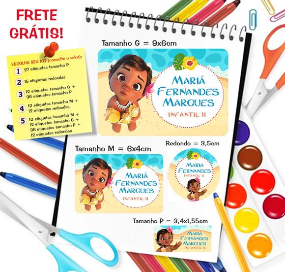 Kit com 79 Etiquetas Escolares Personalizadas Moana Baby