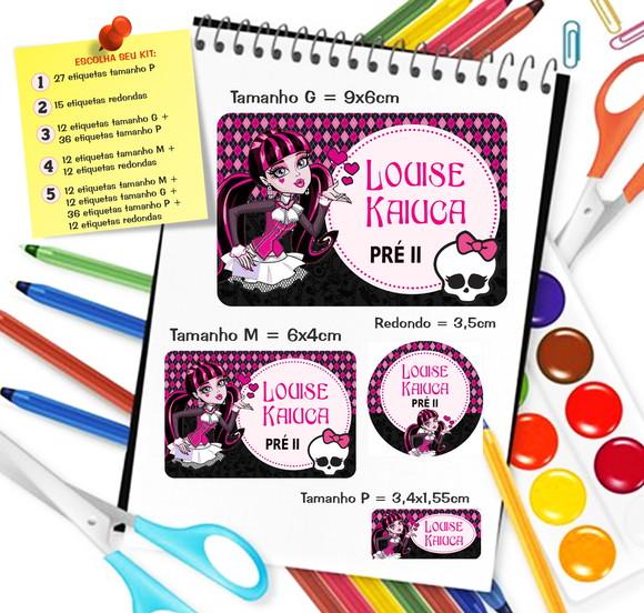 Kit com 79 Etiquetas Escolares Personalizadas Monster High