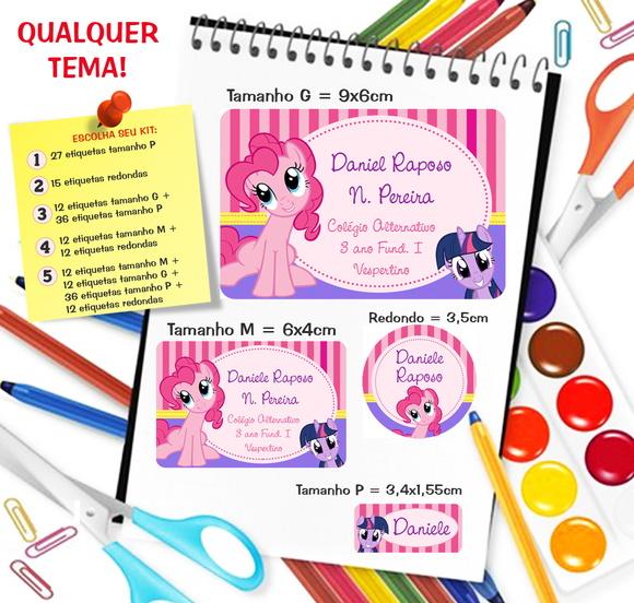 Kit com 79 Etiquetas Escolares Personalizadas My Little Pony
