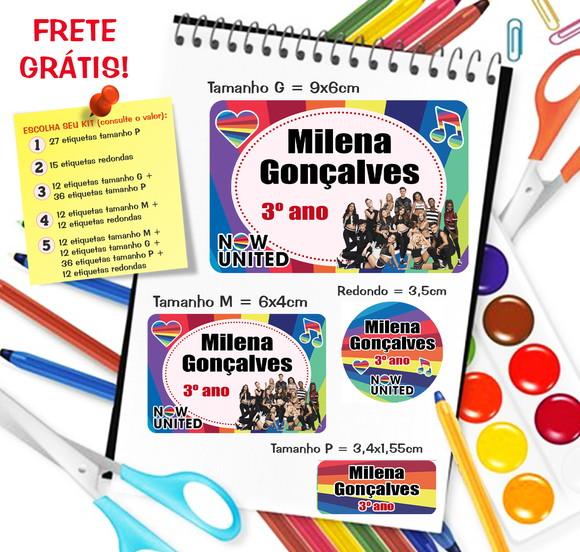 Kit com 79 Etiquetas Escolares Personalizadas Now United
