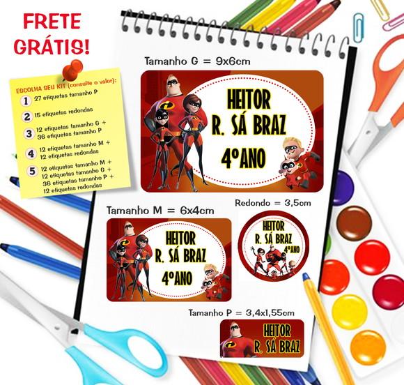 Kit com 79 Etiquetas Escolares Personalizadas os Incríveis