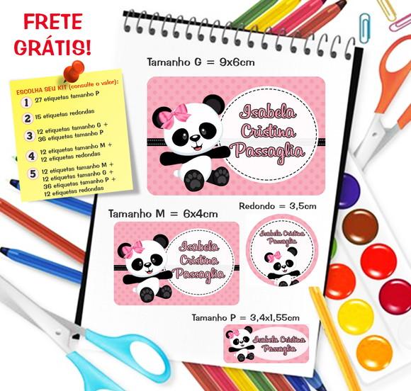Kit com 79 Etiquetas Escolares Personalizadas Panda