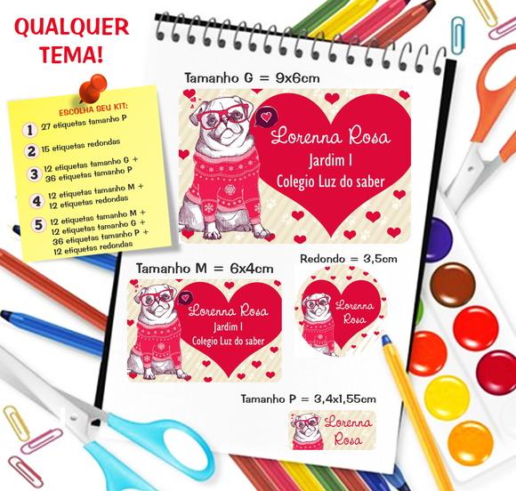 Kit com 79 Etiquetas Escolares Personalizadas Pet