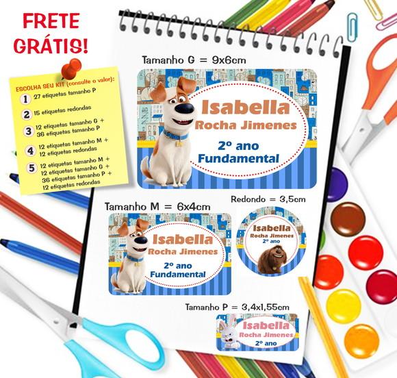 Kit com 79 Etiquetas Escolares Personalizadas Pets