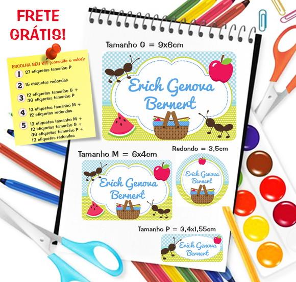 Kit com 79 Etiquetas Escolares Personalizadas Picnic