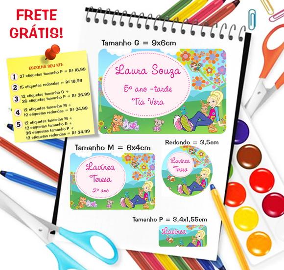 Kit com 79 Etiquetas Escolares Personalizadas Polly