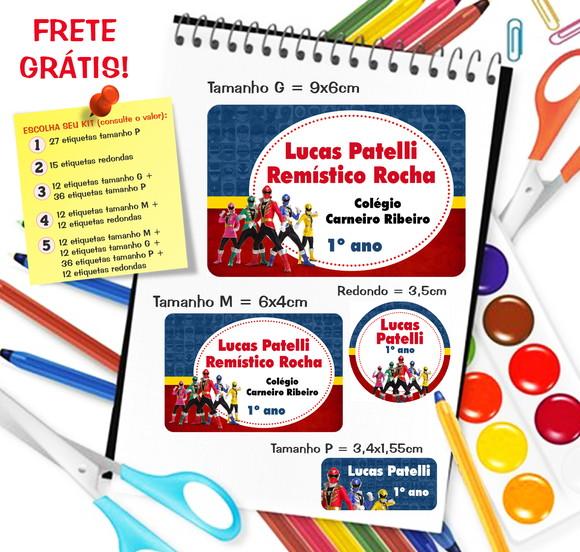Kit com 79 Etiquetas Escolares Personalizadas Power Rangers