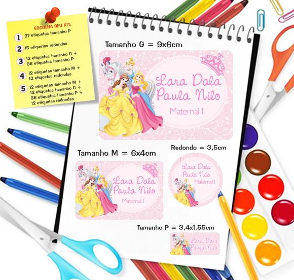 Kit com 79 Etiquetas Escolares Personalizadas Princesas