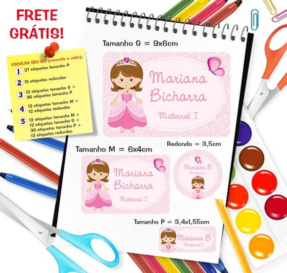 Kit com 79 Etiquetas Escolares Personalizadas Princesa
