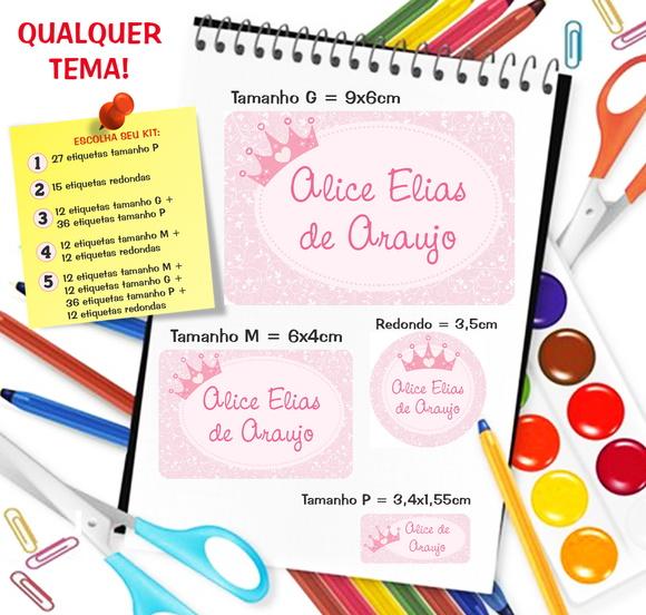 Kit com 79 Etiquetas Escolares Personalizadas Realeza