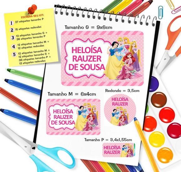 Kit com 79 Etiquetas Escolares Personalizadas Princesas