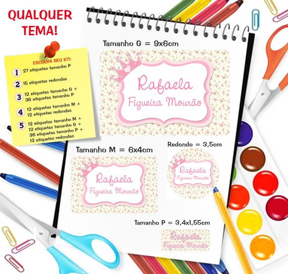 Kit com 79 Etiquetas Escolares Personalizadas Realeza