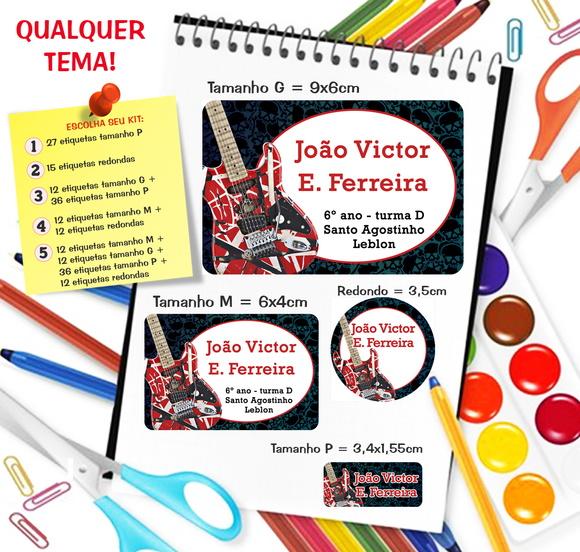 Kit com 79 Etiquetas Escolares Personalizadas Rock
