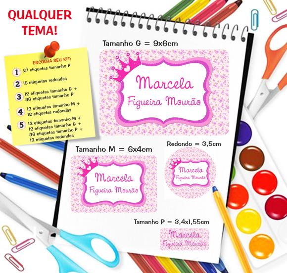 Kit com 79 Etiquetas Escolares Personalizadas Realeza