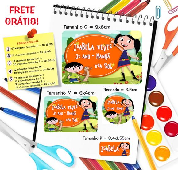 Kit com 79 Etiquetas Escolares Personalizadas Show da Luna