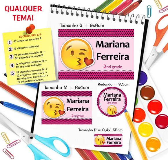 Kit com 79 Etiquetas Escolares Personalizadas Smile