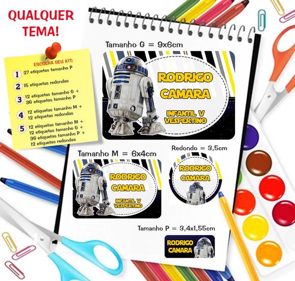 Kit com 79 Etiquetas Escolares Personalizadas Star Wars