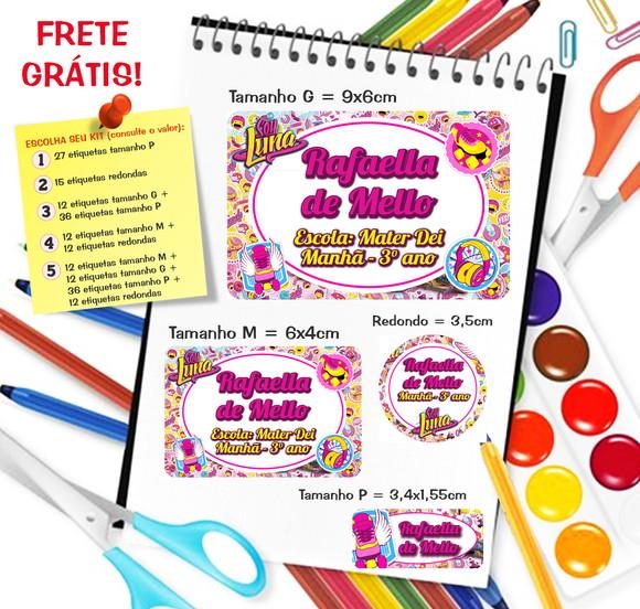 Kit com 79 Etiquetas Escolares Personalizadas Sou Luna